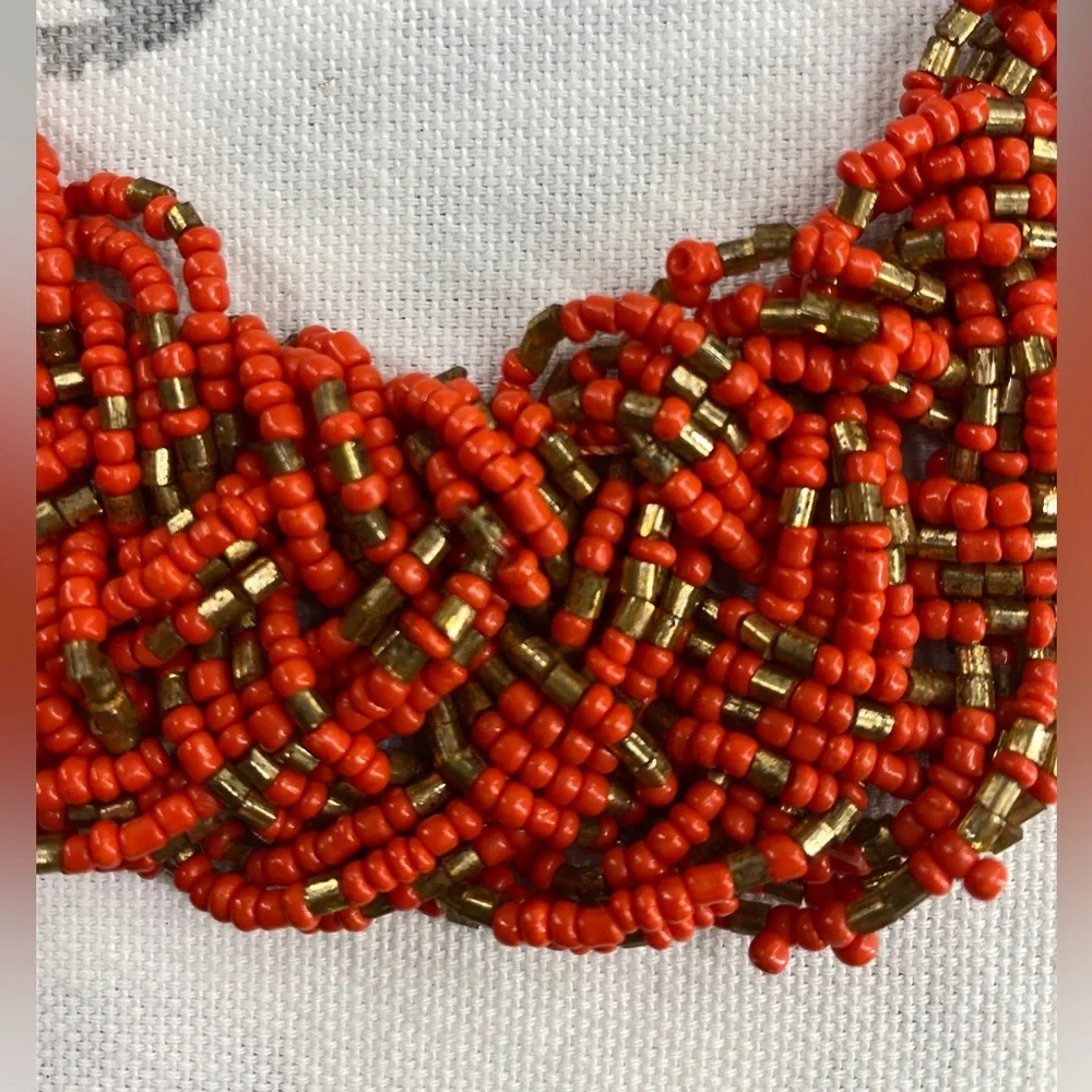 Vintage Multi Strand Seed‎ Bead Braided Artisan Choker Necklace
